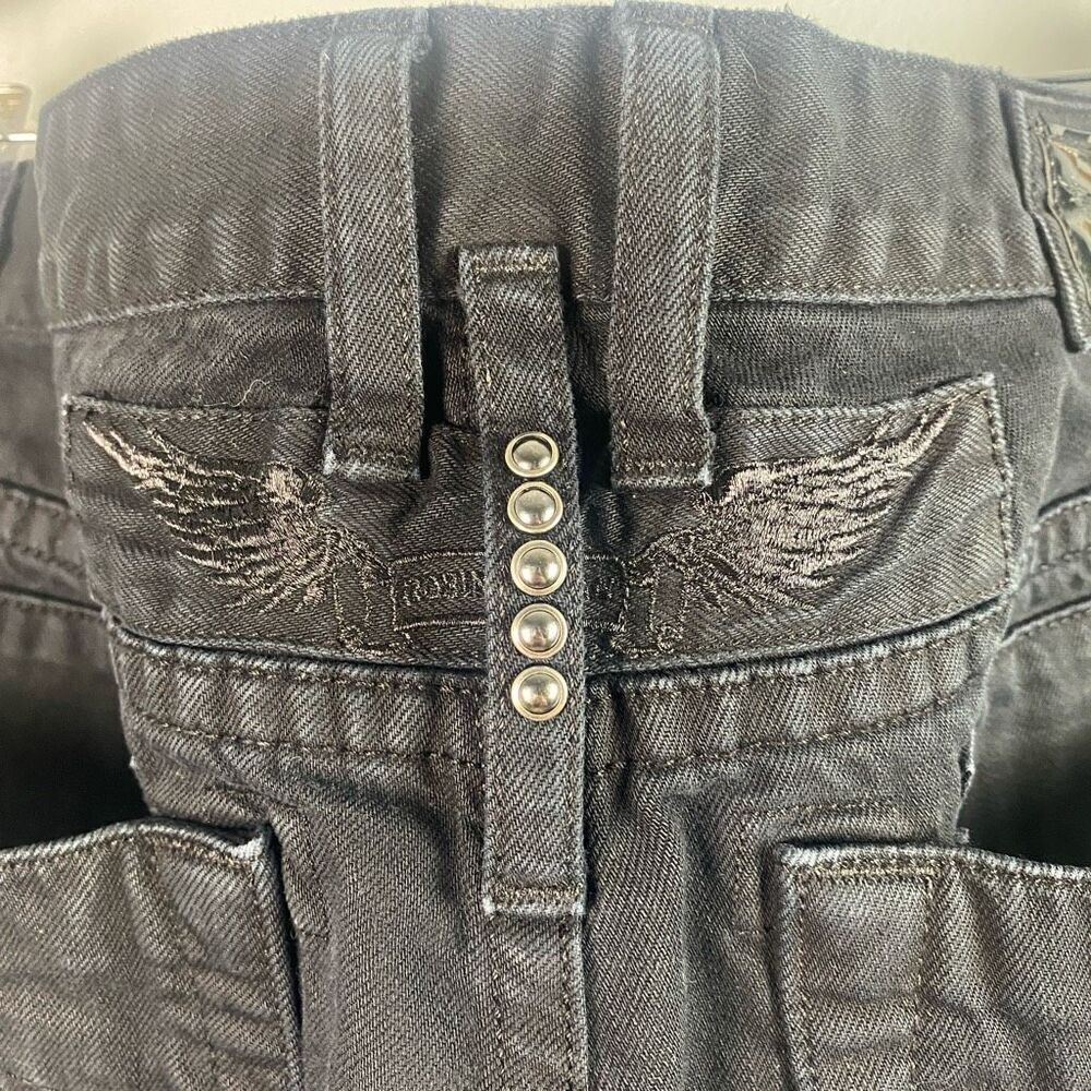 Robin’s Jean Mens Black Distressed Jeans w/ Studded Detail - Picture 4 of 16